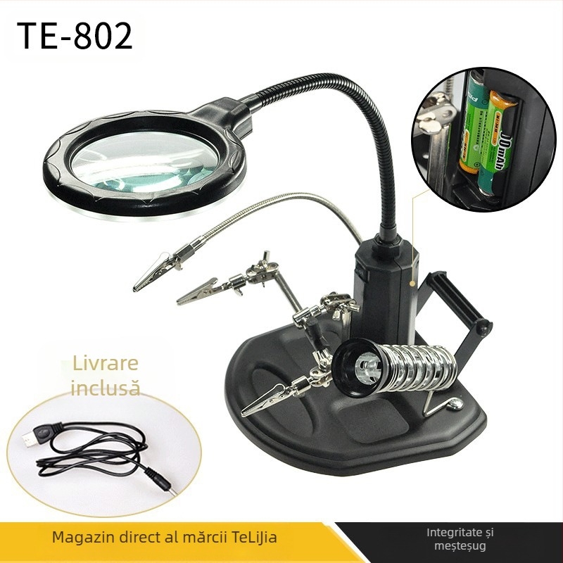 Masă de scule cu lupă cu lumină, scule hardware, placă de bază pentru telefon mobil, reparații echipamente digitale, clemă auxiliară cu LED