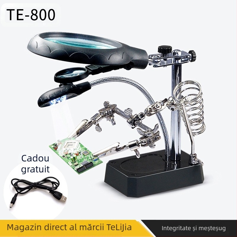 Masă de scule cu lupă cu lumină, scule hardware, placă de bază pentru telefon mobil, reparații echipamente digitale, clemă auxiliară cu LED