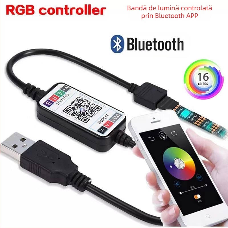 Bandă LED inteligentă cu control prin Bluetooth, prin aplicație, 5050RGB, fundal TV, USB, bandă LED decorativă colorată, potrivită pentru...