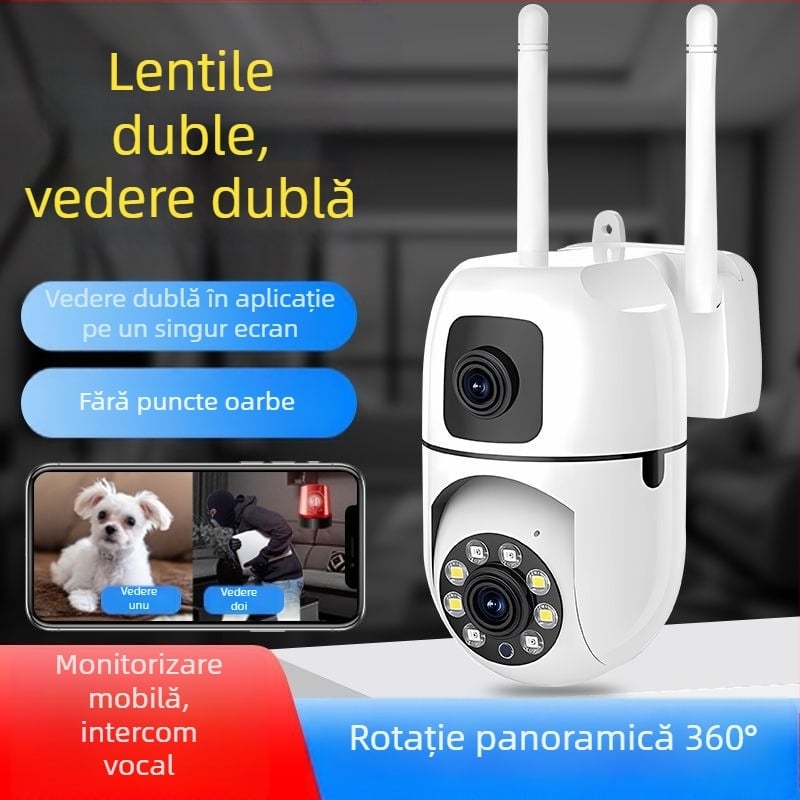 Nou binoclu cu lentilă dublă, cameră panoramică inteligentă de supraveghere wifi, monitorizare de la distanță a telefonului mobil la 360 de grade, 3,0 milioane de grade