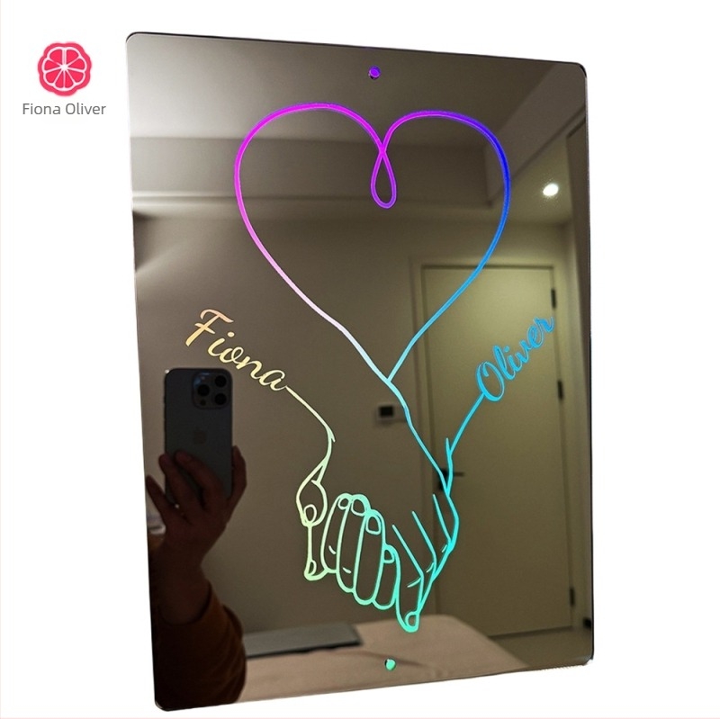 Lampă cu oglindă cu nume de mână pentru cupluri transfrontaliere, lampă cu oglindă cu nume personalizat, fabrică de cadouri de Crăciun de Ziua Îndrăgostiților