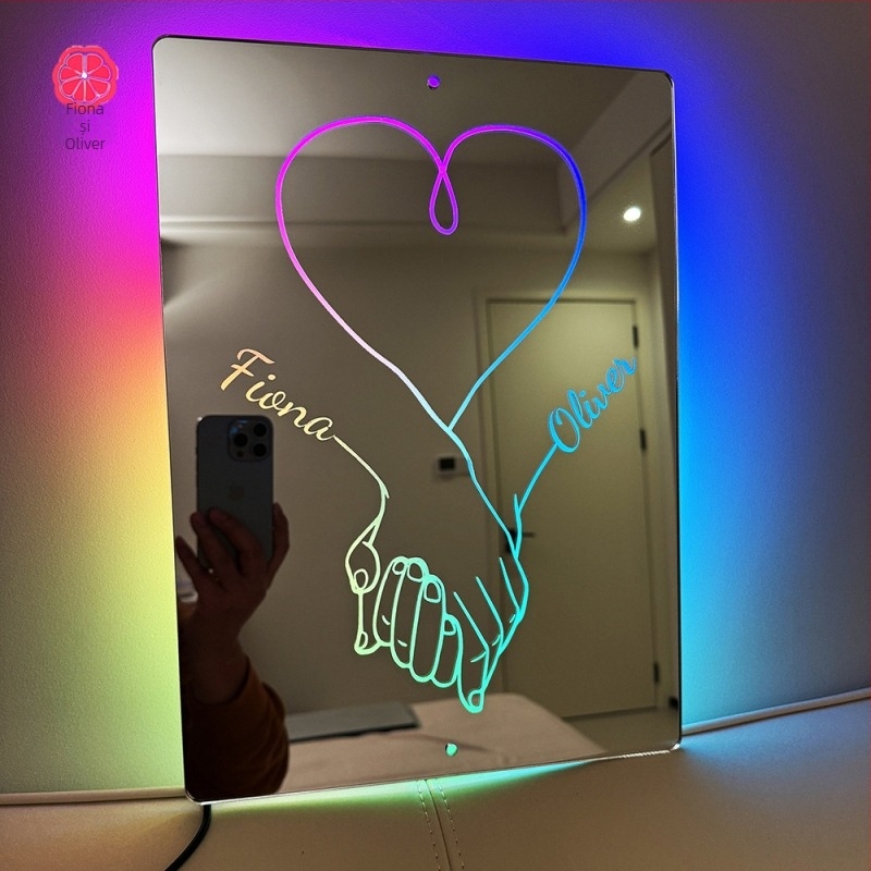 Lampă cu oglindă cu nume de mână pentru cupluri transfrontaliere, lampă cu oglindă cu nume personalizat, fabrică de cadouri de Crăciun de Ziua Îndrăgostiților
