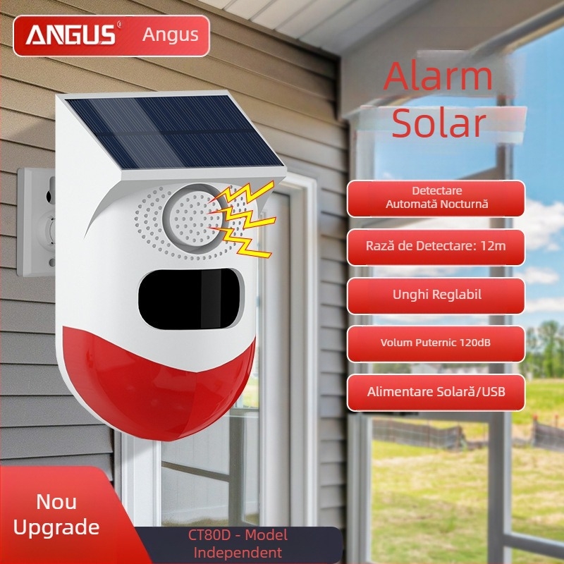Alarmă antifurt solară exterioară pentru uși și ferestre, cu inducție corporală în infraroșu, alarmă sonoră și luminoasă la fața locului, impermeabilă pentru uz casnic