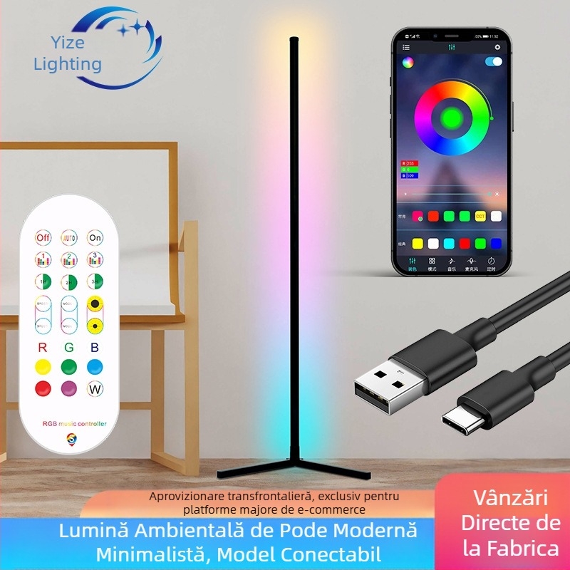 Lampă de atmosferă casual plug-and-play, de podea, cu LED-uri, Phantom Bluetooth, cu ritm muzical, pentru living, cu lumină de colț