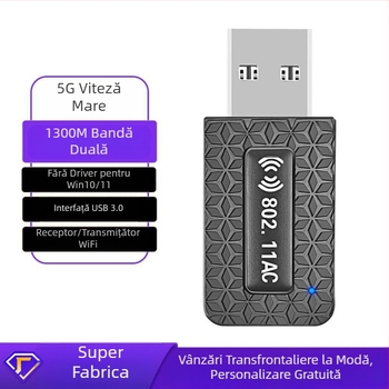 Placă de rețea wireless mini 1300m 2.4G/5G cu frecvență dublă, placă de rețea USB pentru computer, placă de rețea wireless wifi, recepție și transmisie