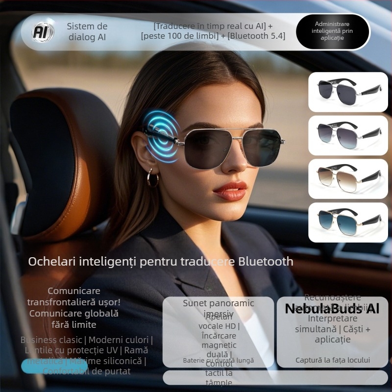 Ochelari audio inteligenți Bluetooth cu telecomandă, Gy100, stil sport, elegant, anti-UV, stil nou, traducere AI