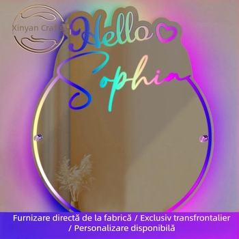 Temu Xiyin, lampă rotundă cu oglindă, personalizată, cu nume luminos, lampă de noapte personalizată, iluminat cu pandantiv, vânzare fierbinte