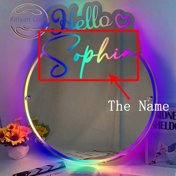 Temu Xiyin, lampă rotundă cu oglindă, personalizată, cu nume luminos, lampă de noapte personalizată, iluminat cu pandantiv, vânzare fierbinte