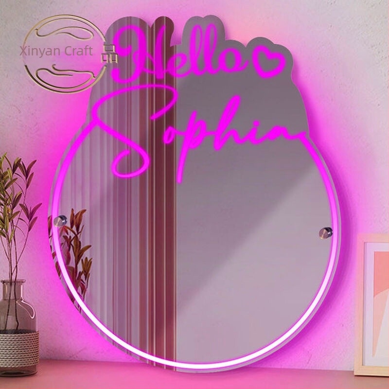 Temu Xiyin, lampă rotundă cu oglindă, personalizată, cu nume luminos, lampă de noapte personalizată, iluminat cu pandantiv, vânzare fierbinte