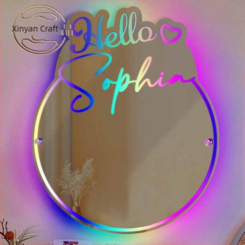 Temu Xiyin, lampă rotundă cu oglindă, personalizată, cu nume luminos, lampă de noapte personalizată, iluminat cu pandantiv, vânzare fierbinte