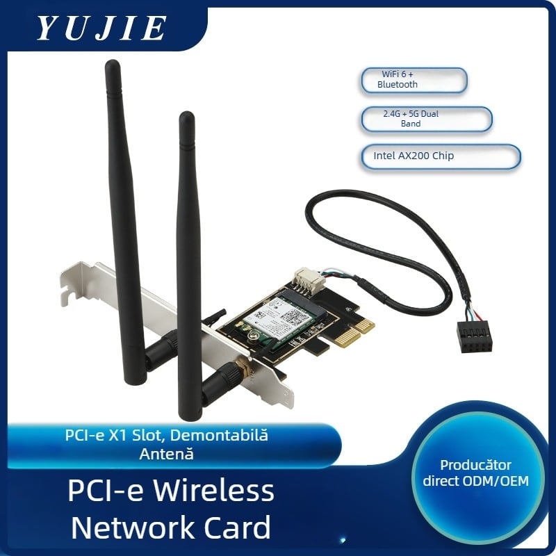 Placă adaptor M.2 NGFF la PCIE WIFI6 potrivită pentru placa de rețea wireless AX210 AX200 pentru desktop, dual-band