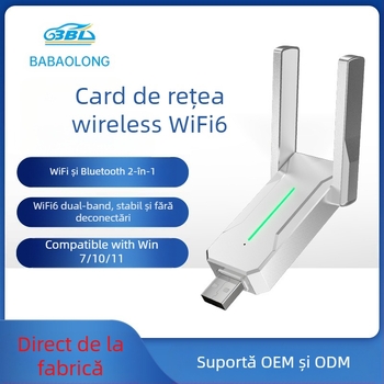 Placă de rețea wireless Bluetooth BT5.4 WiFi6 fără driver, receptor WiFi USB AX600 Bluetooth WiFi 2 în 1