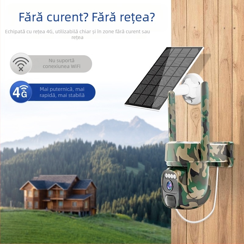 Cameră de supraveghere solară pentru acasă, telefon mobil, telecomandă, HD, vedere nocturnă panoramică, cameră wireless impermeabilă pentru exterior, cu telecomandă,