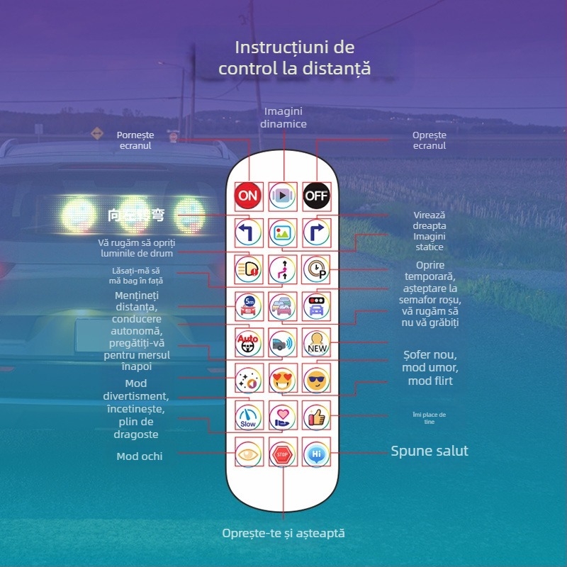 Ecran auto transparent inteligent cu LED-uri flexibile, ecran derulant, auto, fereastră spate, publicitate, emoticon, autocolant auto inteligent
