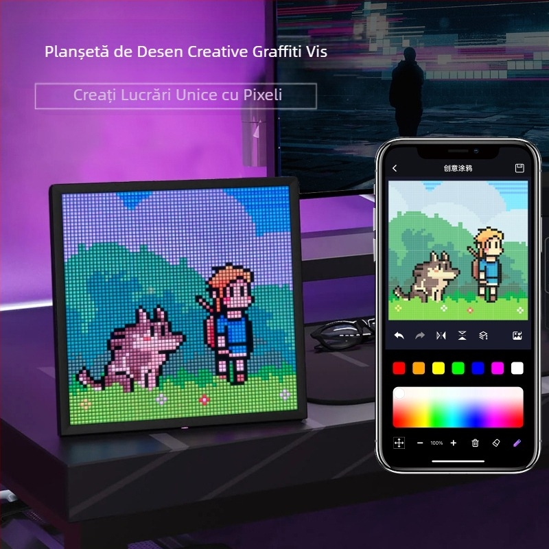 64 * 64 pixeli ecran ceas deșteptător DIY desktop creativ ornament decorativ practic inteligent LED atmosferă cadou de ziua de naștere