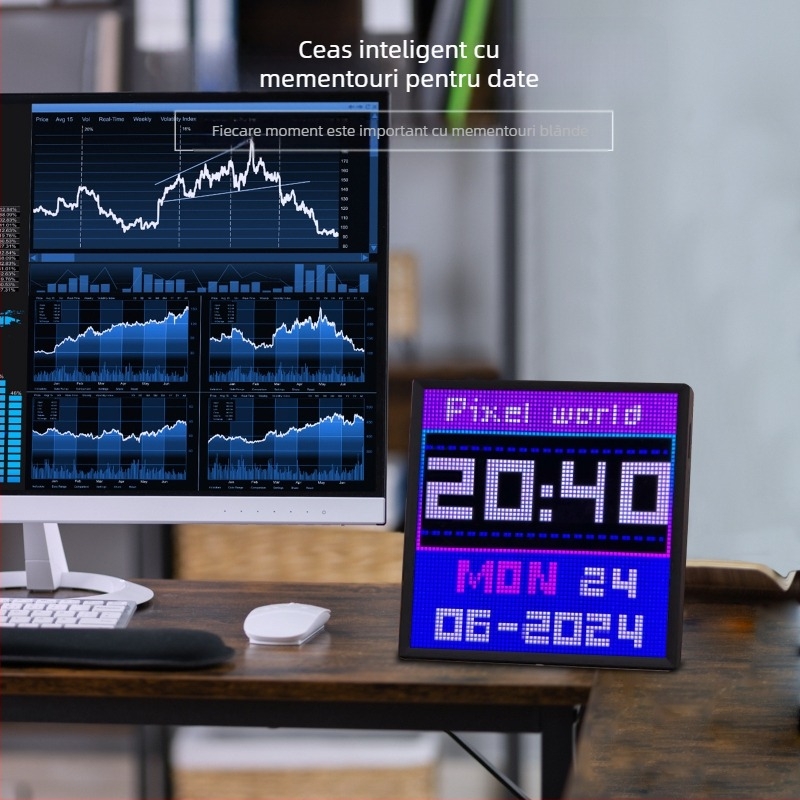 64 * 64 pixeli ecran ceas deșteptător DIY desktop creativ ornament decorativ practic inteligent LED atmosferă cadou de ziua de naștere