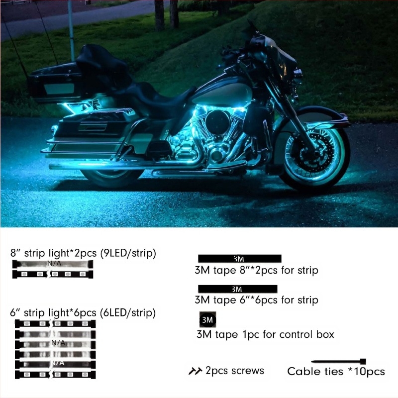 Lumină de atmosferă pentru motociclete, vânzare transfrontalieră, cu lumină RGB Fantasy, control prin aplicație Bluetooth, cu control al atmosferei pentru motociclete