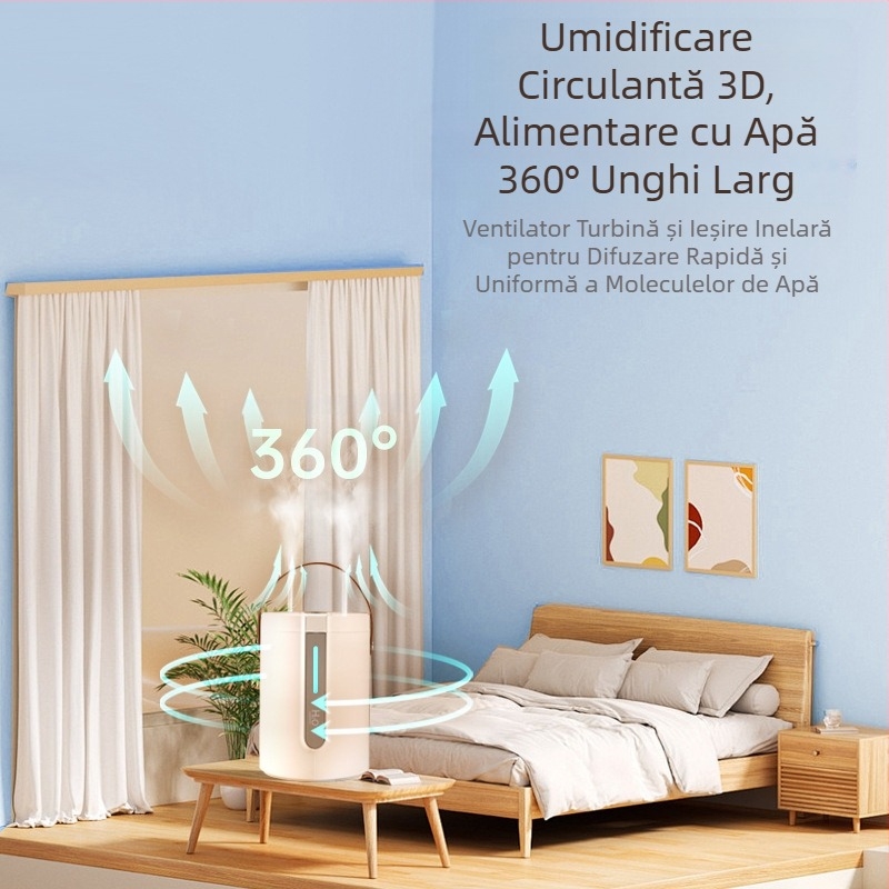Umidificator pentru dormitor, umidificator mic de birou, uz casnic, spray mare, capacitate mare, umidificator de aer silențios pentru dormitor