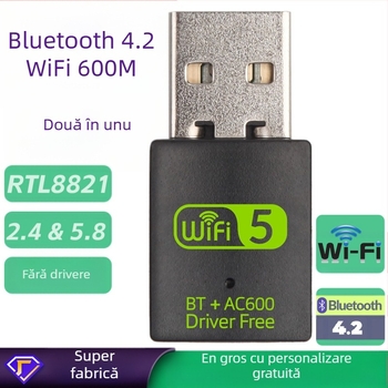 Placă de rețea wireless Bluetooth RTL8821CU, cu frecvență duală, fără drivere, 600 m, placă de rețea wireless Bluetooth WiFi 2 într-unul, fără drivere