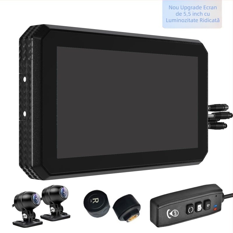 5,5 inch motocicleta conducere recorder wireless Carplay ecran de proiecție navigare anvelope presiune detectare față și spate lentile duble