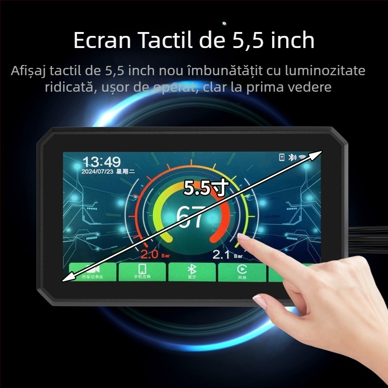 5,5 inch motocicleta conducere recorder wireless Carplay ecran de proiecție navigare anvelope presiune detectare față și spate lentile duble