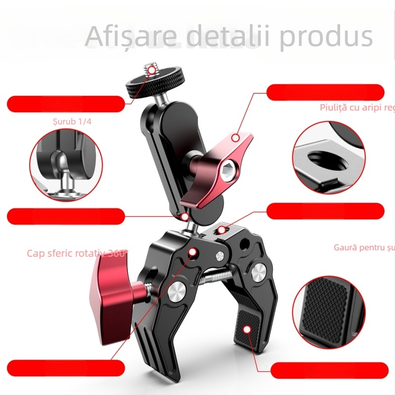 Clemă multifuncțională în formă de gheară de crab pentru fotografierea camerei sportive și a telefonului, clemă puternică în formă de mazăre, suport metalic pentru gimbal de expansiune în exterior