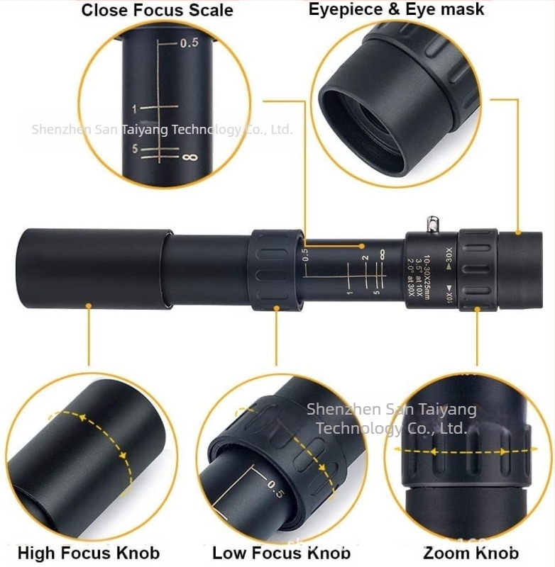 Telescop monocular cu zoom 10-30 × 25, telescop metalic de înaltă definiție, portabil, pentru exterior, producători, en-gros