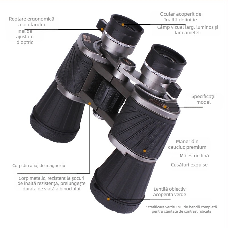 Telescop Beigoss bicolor 10X50CR cu tub dublu, HD de mare putere, pentru concerte, călătorii, în aer liber, în condiții de lumină slabă, vedere nocturnă