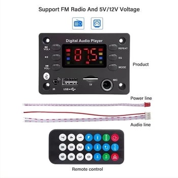 Placă de decodare MP3 Bluetooth, hands-free pentru mașină, microfon audio WMA, radio, player muzical MP3, difuzor