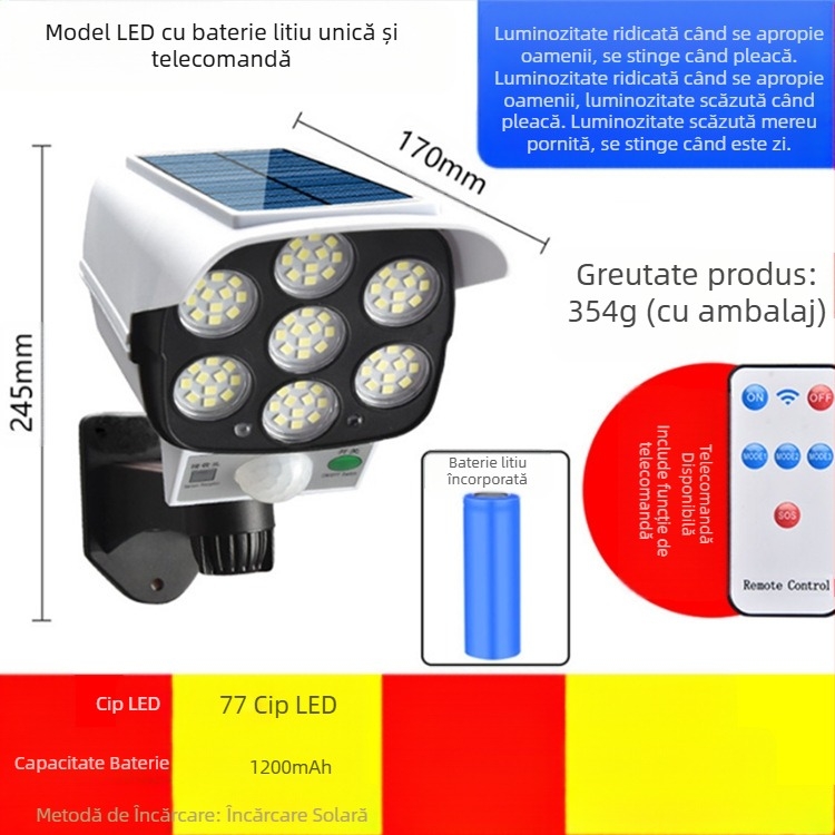 Lampă de monitorizare cu simulare solară cu telecomandă transfrontalieră, lampă stradală cu inducție, lampă de perete, lampă de grădină cu LED, cameră falsă, lampă anti-furt