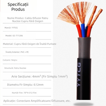 Cablu de difuzor din cupru fără oxigen, rezistent la febră, inginerie de cabluri pentru difuzor, cablu audio surround, amplificator, cablu audio pentru difuzor, cablu slăbit