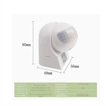 Senzor infraroșu pentru corpul uman, de tip perete, impermeabil, cu inducție, detector de lumină LED cu inducție PIR