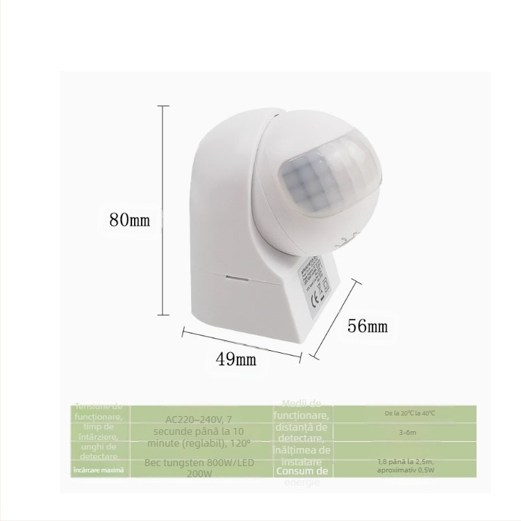 Senzor infraroșu pentru corpul uman, de tip perete, impermeabil, cu inducție, detector de lumină LED cu inducție PIR