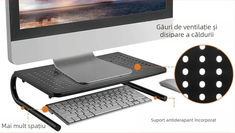 Suport elevat pentru monitor de calculator de înaltă calitate, cu orificiu de răcire, picioare în formă de U, care pot depozita suportul pentru tastatură și computer, pe masă.