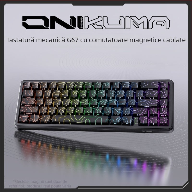 Tastatură mecanică ONIKUMA G67 cu ax magnetic, contur lateral gravat, cu fir, RGB cu întârziere redusă, rată de interogare 8K, ax magnetic