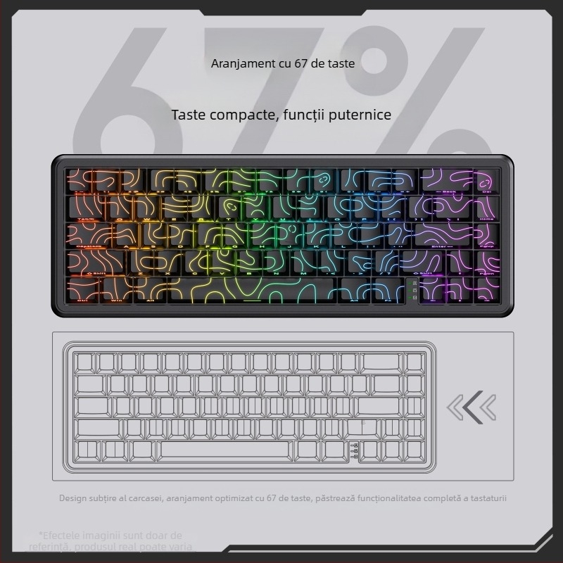 Tastatură mecanică ONIKUMA G67 cu ax magnetic, contur lateral gravat, cu fir, RGB cu întârziere redusă, rată de interogare 8K, ax magnetic