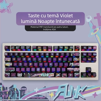 Capac cheie cu bilă cu lapte, temă Dark Night Purple Light, PBT, transparent, cu sublimare termică, MDA, cu patru fețe, 84/87/98/117