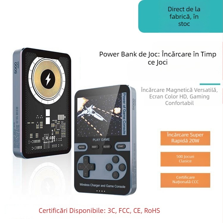 Consolă de jocuri portabilă Super Mario Mini nostalgică clasică pentru copilărie, ecran mare, încărcare magnetică, 5000 Mah