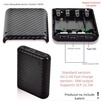 Baterie externă en-gros cu 4 celule 18650, cutie de alimentare mobilă, material de cuibărit fără sudură, material de cuibărit DIY pentru carcasă de baterie externă