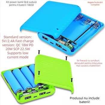 Baterie externă en-gros cu 4 celule 18650, cutie de alimentare mobilă, material de cuibărit fără sudură, material de cuibărit DIY pentru carcasă de baterie externă