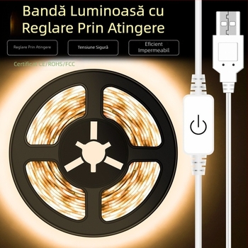 Bandă luminoasă LED USB cu senzor tactil, 5V/2835, pentru dulap, hol, noptieră, senzor tactil