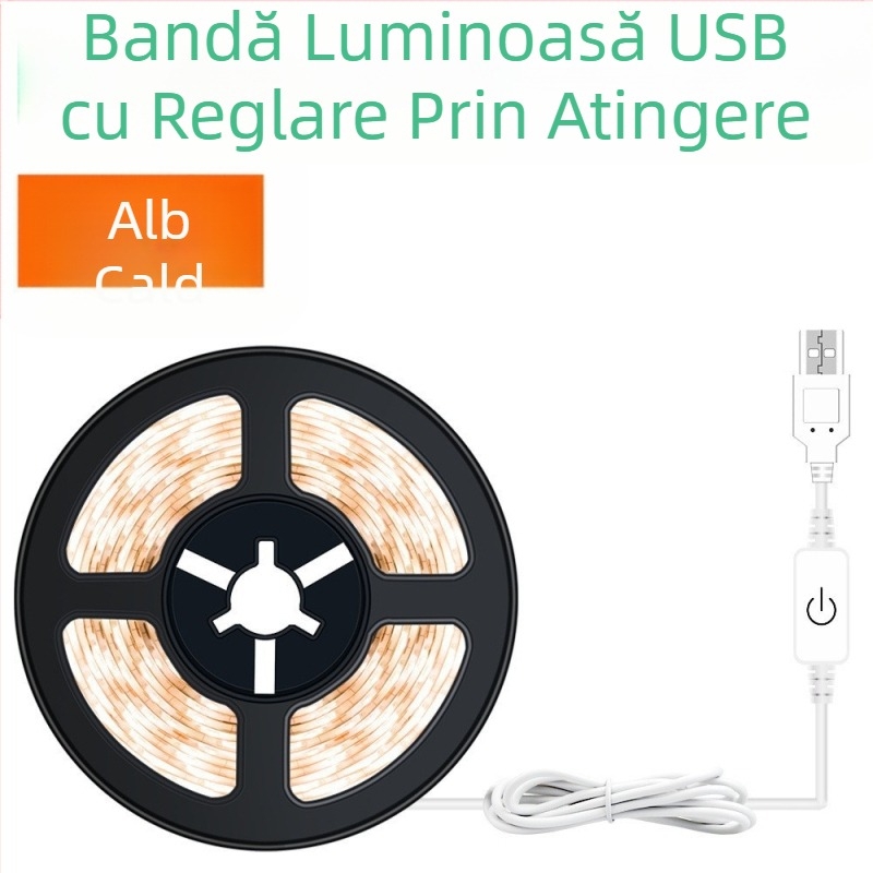 Bandă luminoasă LED USB cu senzor tactil, 5V/2835, pentru dulap, hol, noptieră, senzor tactil