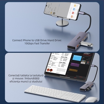 Convertor de conectare tip C10G Expansion 2A2C Notebook, Tabletă, Telefon mobil, USB 3.2 Hub, Stație de andocare