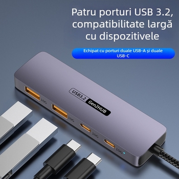 Convertor de conectare tip C10G Expansion 2A2C Notebook, Tabletă, Telefon mobil, USB 3.2 Hub, Stație de andocare