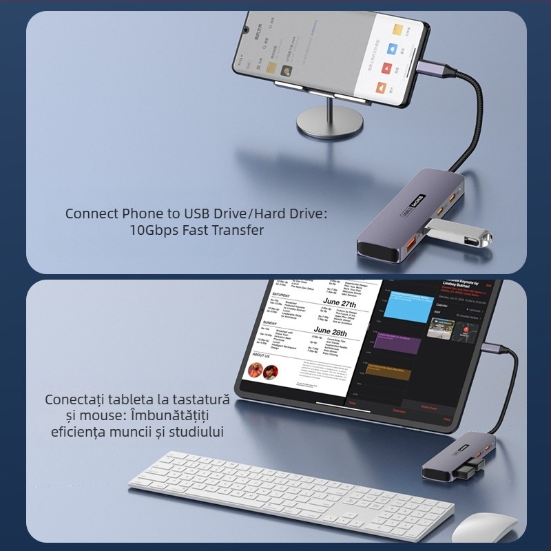 Convertor de conectare tip C10G Expansion 2A2C Notebook, Tabletă, Telefon mobil, USB 3.2 Hub, Stație de andocare