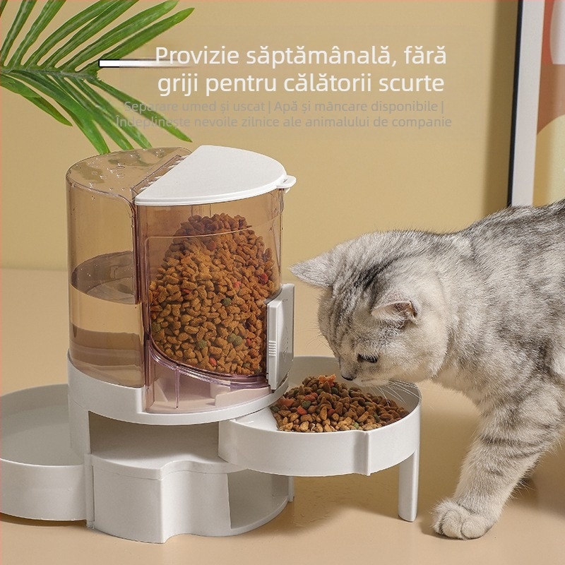 Hrănitor pentru animale de companie, bol pentru pisici, ustensilă multifuncțională pentru hrană, reaprovizionare automată cu apă și depozitare a alimentelor, bol pentru câini cu separare uscată și umedă