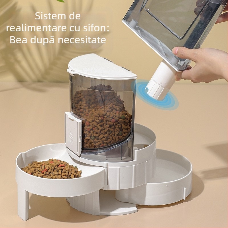 Hrănitor pentru animale de companie, bol pentru pisici, ustensilă multifuncțională pentru hrană, reaprovizionare automată cu apă și depozitare a alimentelor, bol pentru câini cu separare uscată și umedă