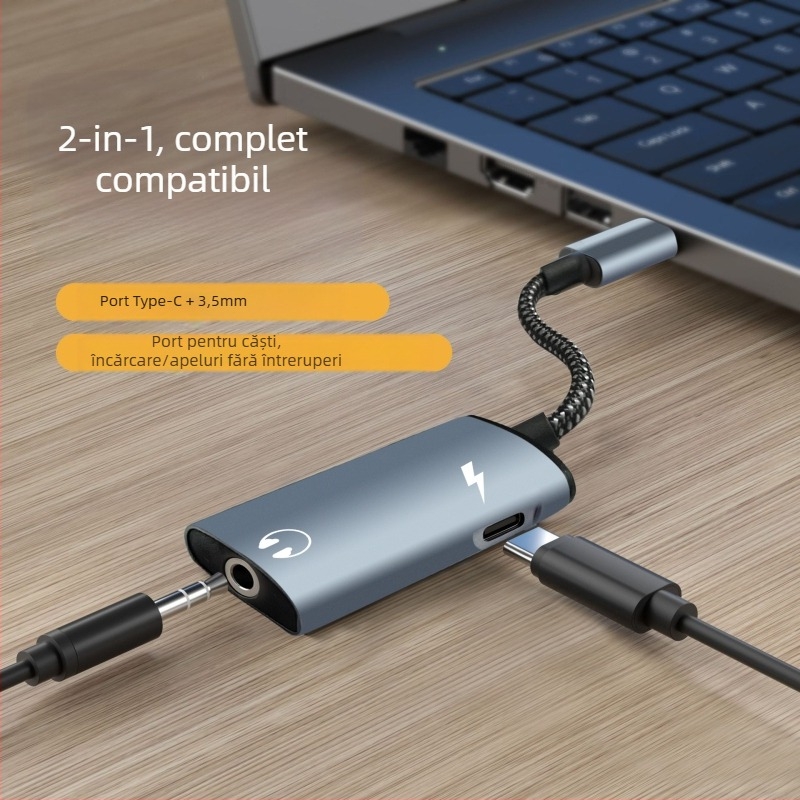 Potrivit pentru adaptor audio DAC digital de tip C la 3,5 mm, adaptor PD compatibil cu încărcare rapidă pentru apeluri 2 în 1
