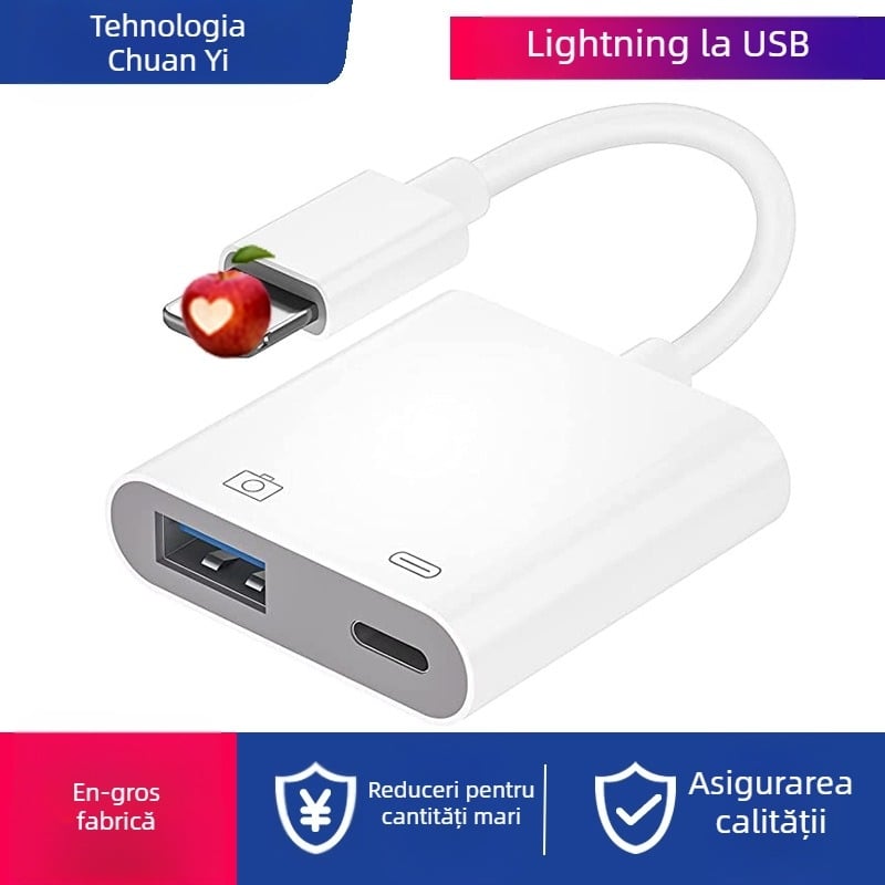 Aplicabil adaptorului pentru telefon mobil cu kitul de camere cu cititor de carduri Apple OTG, adaptor HUB de curent ridicat