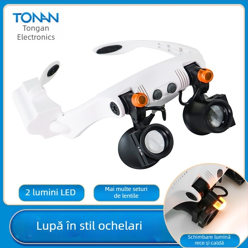 Lupă de schimb cu bandă de lumină rece și caldă, 2 lumini LED, întreținere electronică, lupă montată pe cap de mare putere, en-gros